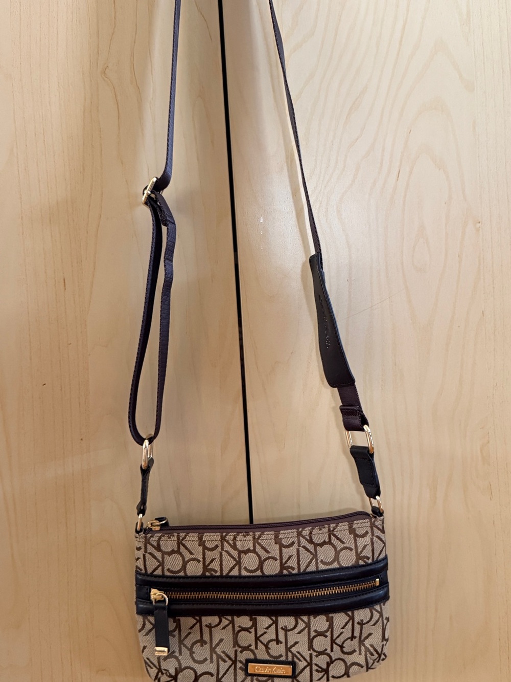 Vintage Calvin Klein Beige and Brown Monogram Crossbody Bag